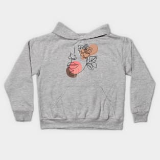 Line Art Women Face With Flower Kids Hoodie